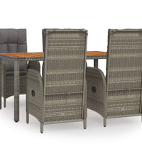 5-tlg. Garten-Essgruppe mit Kissen Grau Poly Rattan