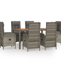 7-tlg. Garten-Essgruppe mit Kissen Grau Poly Rattan