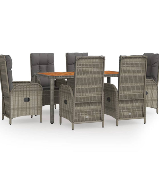 7-tlg. Garten-Essgruppe mit Kissen Grau Poly Rattan