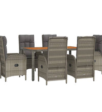 7-tlg. Garten-Essgruppe mit Kissen Grau Poly Rattan