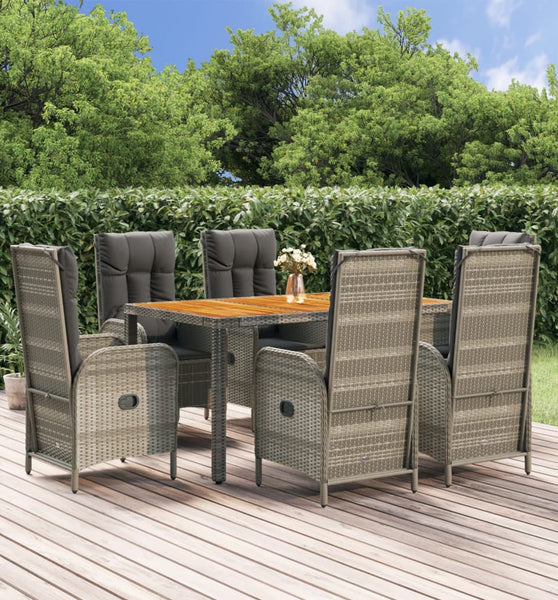 7-tlg. Garten-Essgruppe mit Kissen Grau Poly Rattan