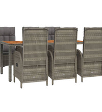 7-tlg. Garten-Essgruppe mit Kissen Grau Poly Rattan