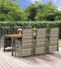 7-tlg. Garten-Essgruppe mit Kissen Grau Poly Rattan