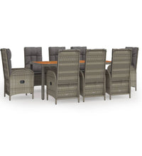 9-tlg. Garten-Essgruppe mit Kissen Grau Poly Rattan