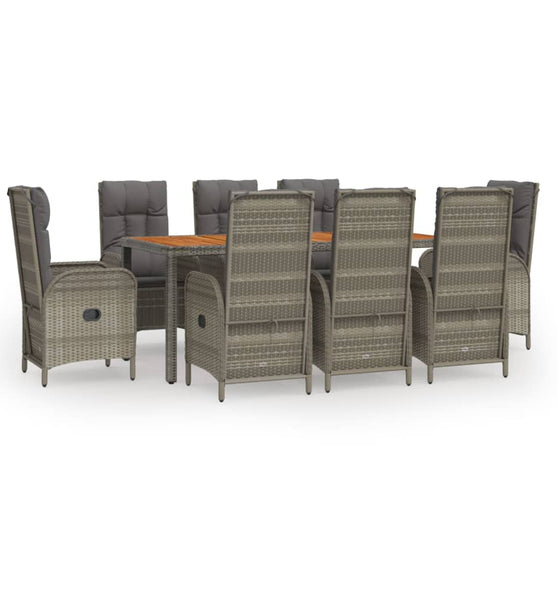 9-tlg. Garten-Essgruppe mit Kissen Grau Poly Rattan