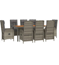 9-tlg. Garten-Essgruppe mit Kissen Grau Poly Rattan