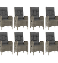 9-tlg. Garten-Essgruppe mit Kissen Grau Poly Rattan