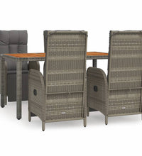 5-tlg. Garten-Essgruppe mit Kissen Grau Poly Rattan