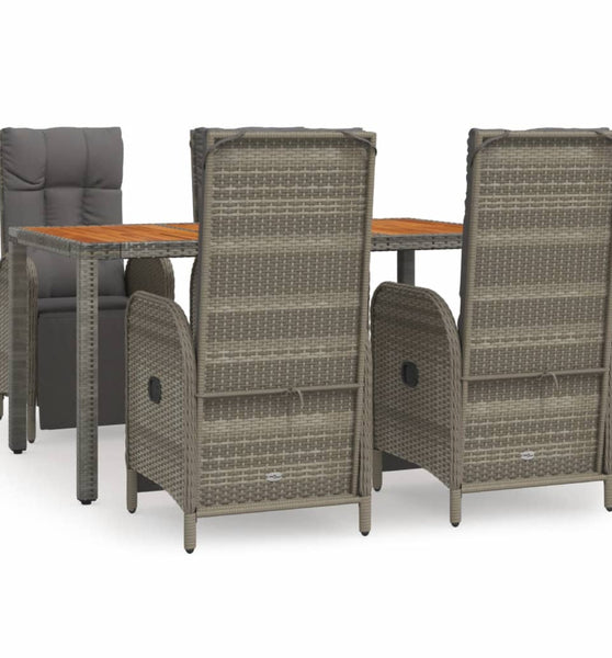 5-tlg. Garten-Essgruppe mit Kissen Grau Poly Rattan