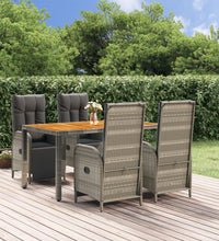 5-tlg. Garten-Essgruppe mit Kissen Grau Poly Rattan