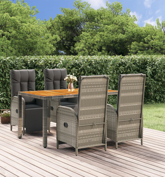 5-tlg. Garten-Essgruppe mit Kissen Grau Poly Rattan