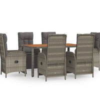 7-tlg. Garten-Essgruppe mit Kissen Grau Poly Rattan