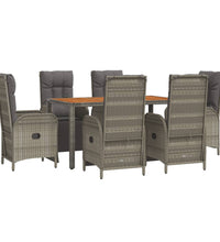 7-tlg. Garten-Essgruppe mit Kissen Grau Poly Rattan
