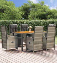 7-tlg. Garten-Essgruppe mit Kissen Grau Poly Rattan