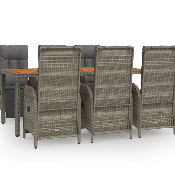 7-tlg. Garten-Essgruppe mit Kissen Grau Poly Rattan