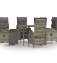 5-tlg. Garten-Essgruppe mit Kissen Grau Poly Rattan