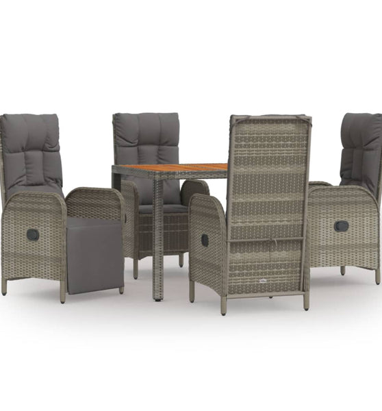 5-tlg. Garten-Essgruppe mit Kissen Grau Poly Rattan