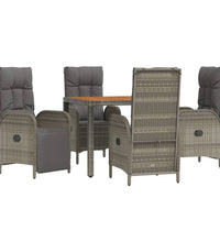 5-tlg. Garten-Essgruppe mit Kissen Grau Poly Rattan