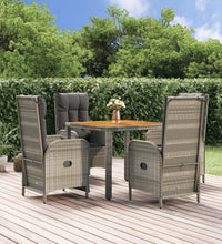 5-tlg. Garten-Essgruppe mit Kissen Grau Poly Rattan