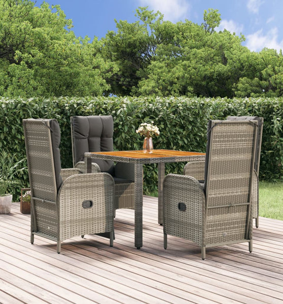 5-tlg. Garten-Essgruppe mit Kissen Grau Poly Rattan