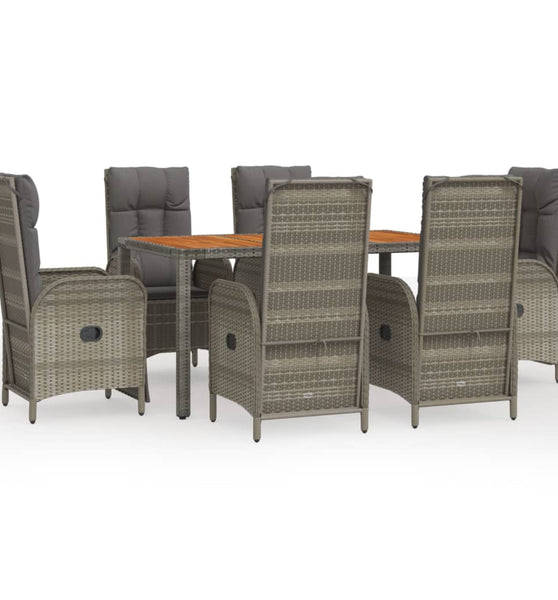 7-tlg. Garten-Essgruppe mit Kissen Grau Poly Rattan