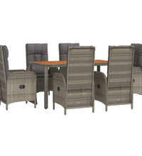 7-tlg. Garten-Essgruppe mit Kissen Grau Poly Rattan