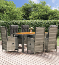 7-tlg. Garten-Essgruppe mit Kissen Grau Poly Rattan