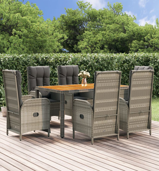 7-tlg. Garten-Essgruppe mit Kissen Grau Poly Rattan
