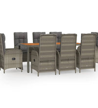9-tlg. Garten-Essgruppe mit Kissen Grau Poly Rattan