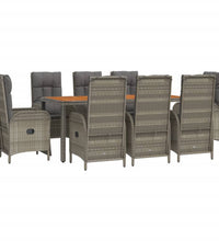 9-tlg. Garten-Essgruppe mit Kissen Grau Poly Rattan