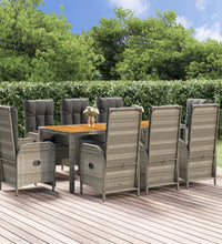 9-tlg. Garten-Essgruppe mit Kissen Grau Poly Rattan