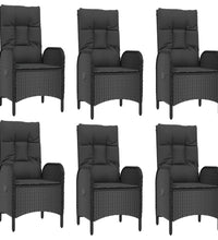 7-tlg. Garten-Essgruppe mit Kissen Schwarz und Grau Poly Rattan