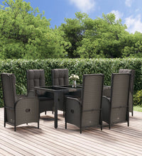 7-tlg. Garten-Essgruppe mit Kissen Schwarz und Grau Poly Rattan