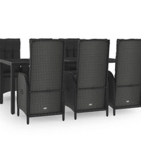 7-tlg. Garten-Essgruppe mit Kissen Schwarz und Grau Poly Rattan
