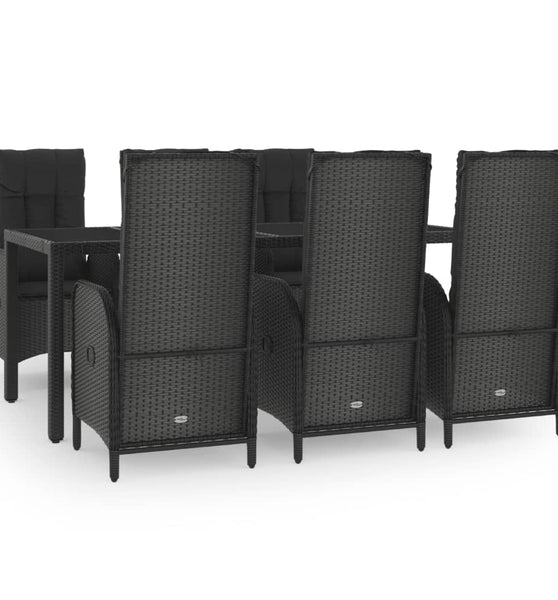 7-tlg. Garten-Essgruppe mit Kissen Schwarz und Grau Poly Rattan