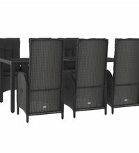 7-tlg. Garten-Essgruppe mit Kissen Schwarz und Grau Poly Rattan