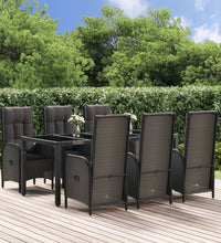 7-tlg. Garten-Essgruppe mit Kissen Schwarz und Grau Poly Rattan