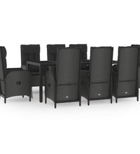 9-tlg. Garten-Essgruppe mit Kissen Schwarz und Grau Poly Rattan