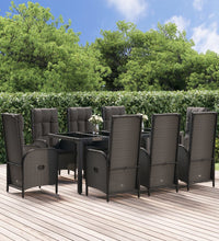 9-tlg. Garten-Essgruppe mit Kissen Schwarz und Grau Poly Rattan