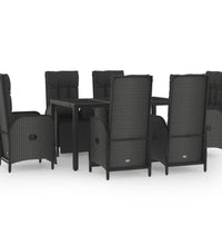 7-tlg. Garten-Essgruppe mit Kissen Schwarz und Grau Poly Rattan