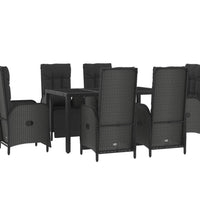 7-tlg. Garten-Essgruppe mit Kissen Schwarz und Grau Poly Rattan