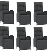 7-tlg. Garten-Essgruppe mit Kissen Schwarz und Grau Poly Rattan