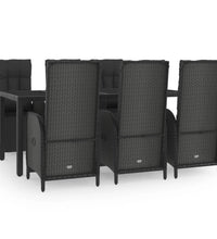 7-tlg. Garten-Essgruppe mit Kissen Schwarz Poly Rattan