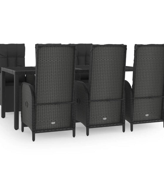 7-tlg. Garten-Essgruppe mit Kissen Schwarz Poly Rattan