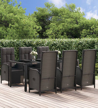 7-tlg. Garten-Essgruppe mit Kissen Schwarz Poly Rattan