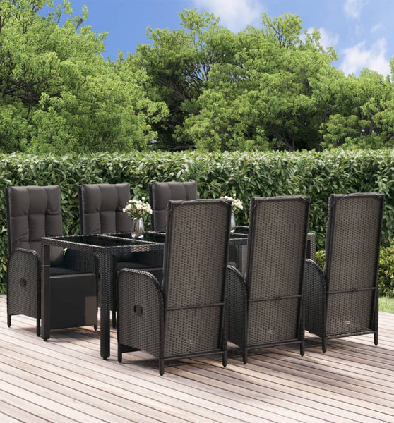 7-tlg. Garten-Essgruppe mit Kissen Schwarz Poly Rattan