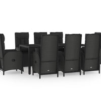 9-tlg. Garten-Essgruppe mit Kissen Schwarz Poly Rattan