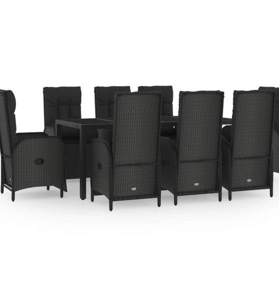 9-tlg. Garten-Essgruppe mit Kissen Schwarz Poly Rattan