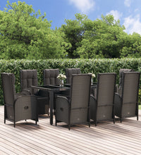 9-tlg. Garten-Essgruppe mit Kissen Schwarz Poly Rattan