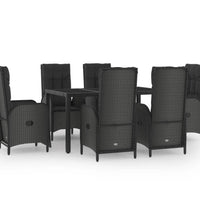 7-tlg. Garten-Essgruppe mit Kissen Schwarz Poly Rattan